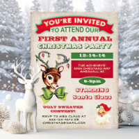 Reindeer Vintage Retro Christmas Party Invitation