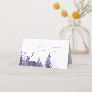 Reindeer Watercolor Purple Wedding Place Card
