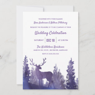 Reindeer Watercolor Purple   Winter Wedding Invitation