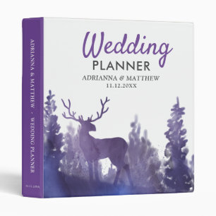 Reindeer Watercolor Purple Winter Wedding Planner Binder