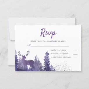 Reindeer Watercolor Purple Winter Wedding RSVP Card