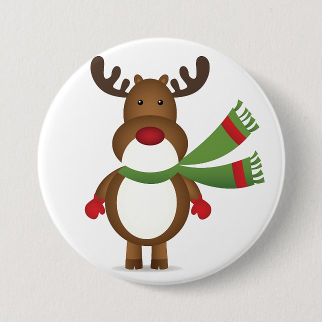 Reindeer Wearing a Green Scarf Button (Front)