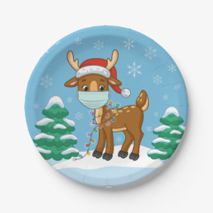 Reindeer Wearing A Mask For Christmas Paper Plate