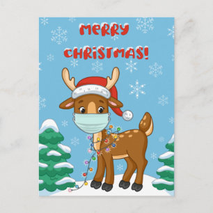 Reindeer Wearing A Mask For Christmas Postcard