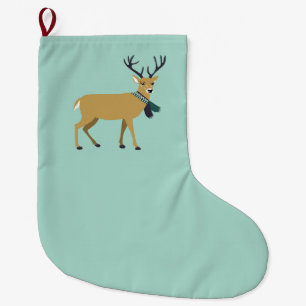 Reindeer Wearing a Winter Scarf (Christmas Animal) Large Christmas Stocking