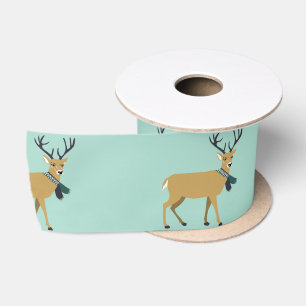Reindeer Wearing a Winter Scarf (Christmas Animal) Satin Ribbon