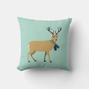 Reindeer Wearing a Winter Scarf (Christmas Animal) Throw Pillow