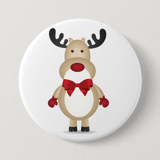 Reindeer Wearing Red Bow Tie Button (Front)