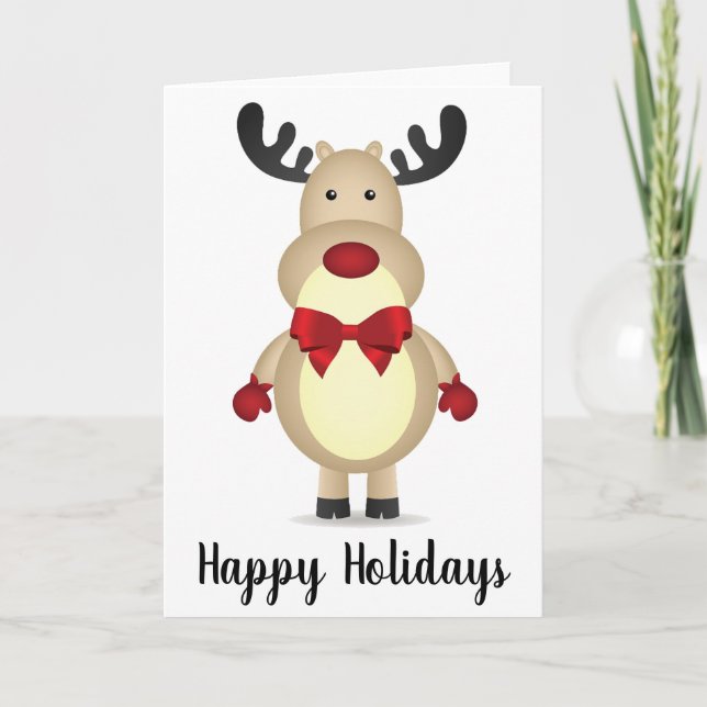 Reindeer Wearing Red Bow Tie Greeting Card (Front)