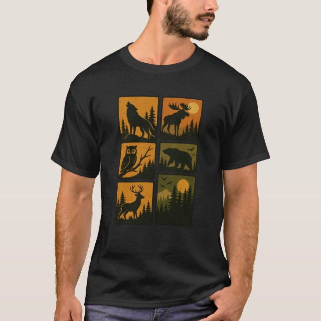Reindeer Wildlife Forest Animals Silhouette Bear W T-Shirt (Front)