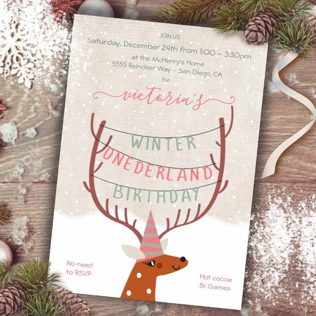 Reindeer Winter Onederland Birthday Party Invitati Invitation (Creator Uploaded)