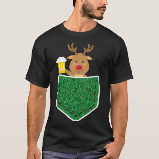 Reindeer With Beer In Pocket Funny Adult Christmas T-Shirt