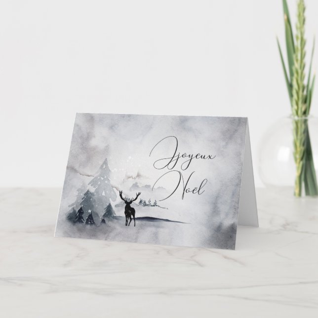 Reindeer with Big Antlers Watercolor Christmas Card (Front)