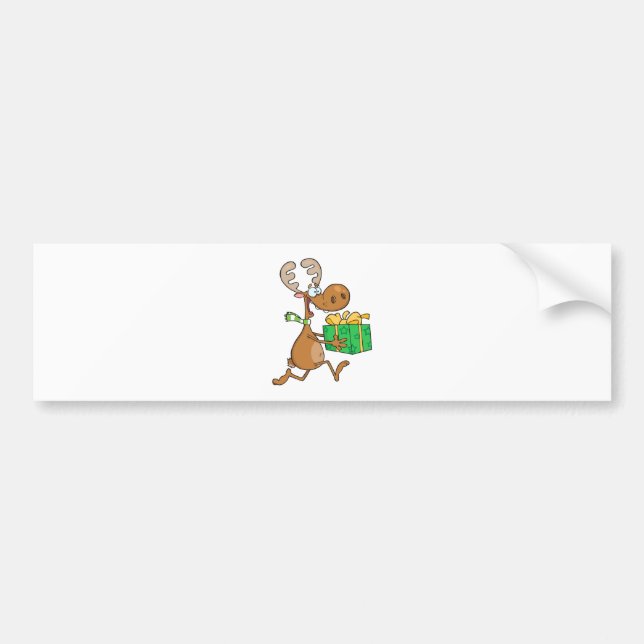 Reindeer With Christmas Gift Bumper Sticker (Front)