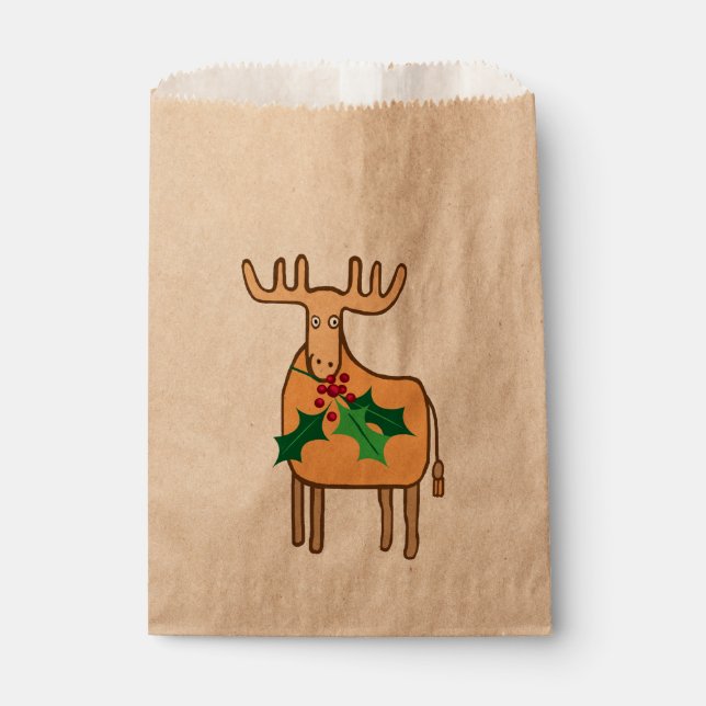 Reindeer with holly favour bag (Front)
