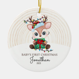 Reindeer with Lights Baby First Christmas Ceramic Ornament