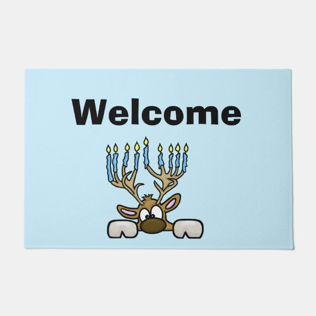 Reindeer with Menorah Antlers Chrismukkah Doormat  (Front)