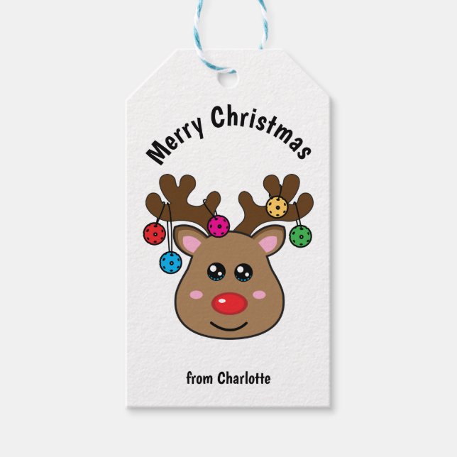  Reindeer with pickleballs Gift Tags (Front)