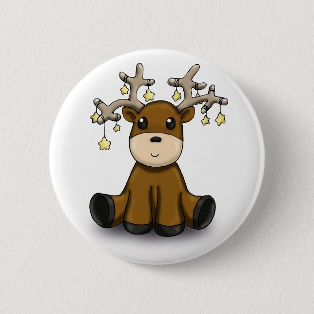 Reindeer with Yellow Stars 2 Inch Round Button (Front)