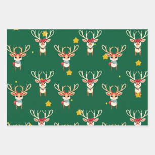 Reindeer Wrapping Paper - Green Background