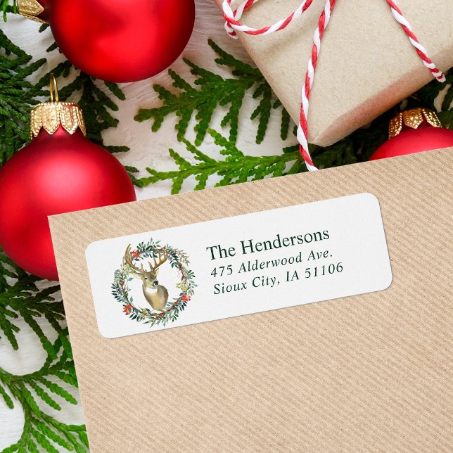Reindeer Wreath Holiday Return Address (Creator Uploaded)