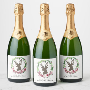 Reindeer wreath Sparkling Wine botle labels