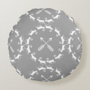 Reindeer Yellow and Grey Crossed Arrows Round Pillow