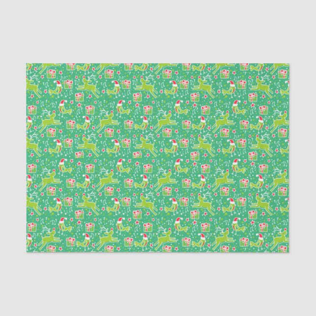 Reindeers & birds green Christmas tissue paper (Front)