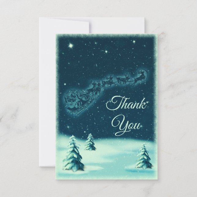 Reindeers Pulling Santa Claus Christmas Thank You Card (Front)