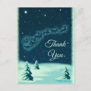 Reindeers Pulling Santa Claus Christmas Thank You Postcard