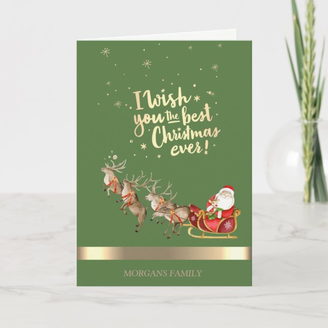 Reindeers,Santa Claus,Sleigh Holiday Card (Front)