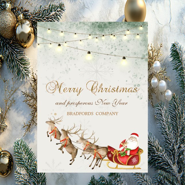 Reindeers,Santa Claus,Sleigh, Lights,Snowflakes Holiday Card (Creator Uploaded)