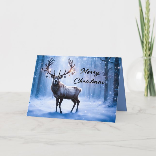 Reinder en Forêt Magique Carte de Noël (Devant)