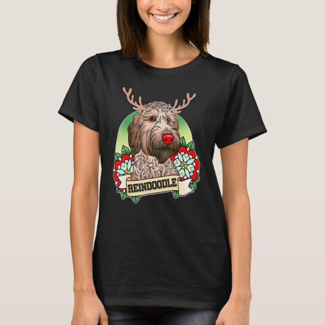Reindoodle Reindeer Doodle Christmas Dog T-Shirt (Front)