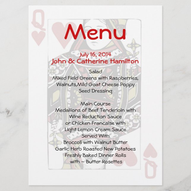 Reine de menu fait sur commande de mariage de (Devant)