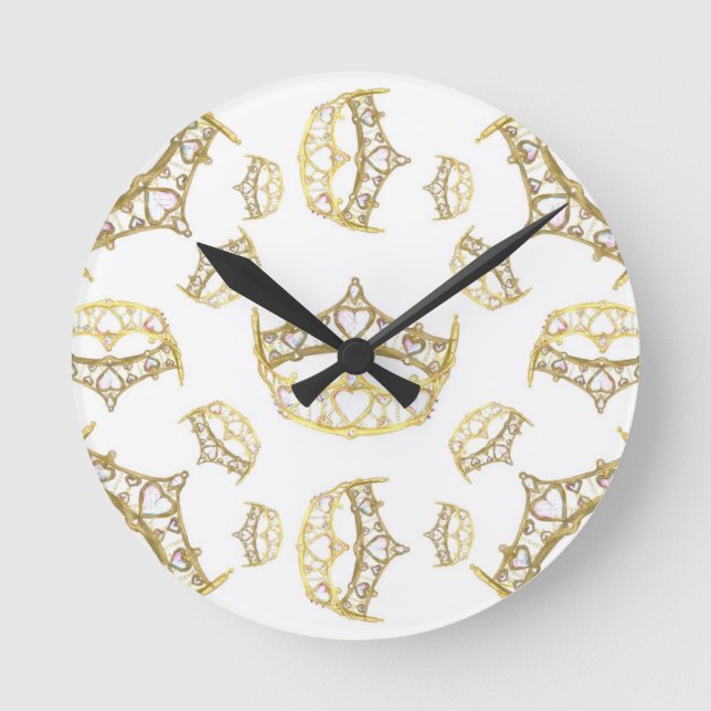 Reine des Coeurs Couronne Tiara Rond Mur Horloge (Recto)