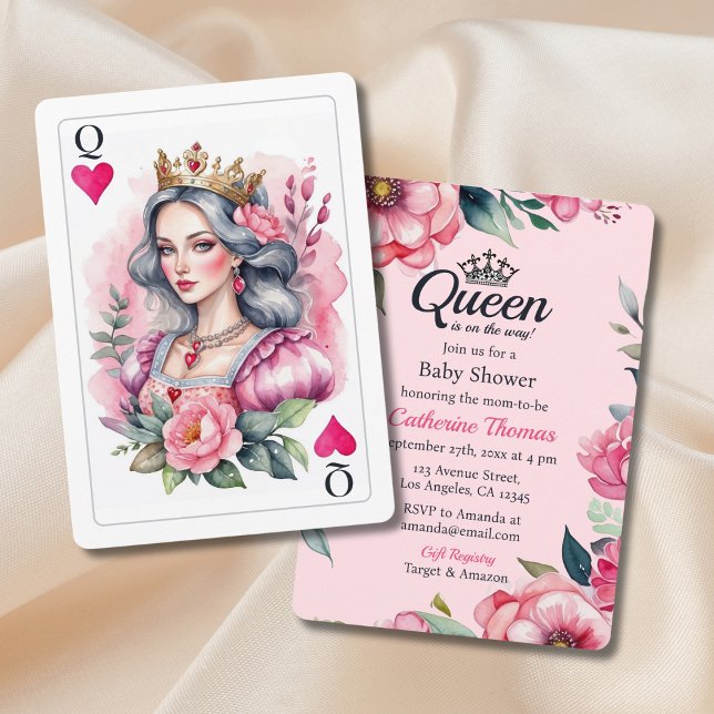 Reine Des Coeurs Jouer Carte Baby shower rose (Créateur téléchargé)
