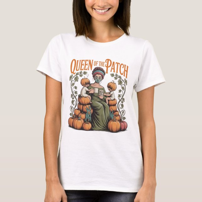 Reine du T-Shirt Maman Patch Citrouille d'Automne (Devant)