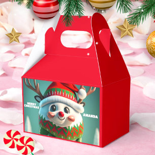 Reineer Christmas Personalized Kids Red Favor Box