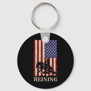 Reining Horse July 4th Flag Funny Equestrian Gift Keychain