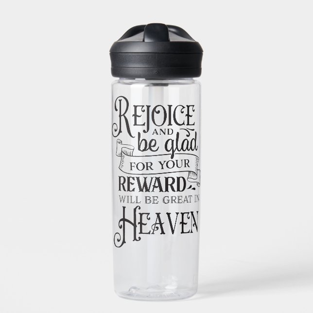 "Rejoice and Be Glad" Inspirational Christian Water Bottle (Front)