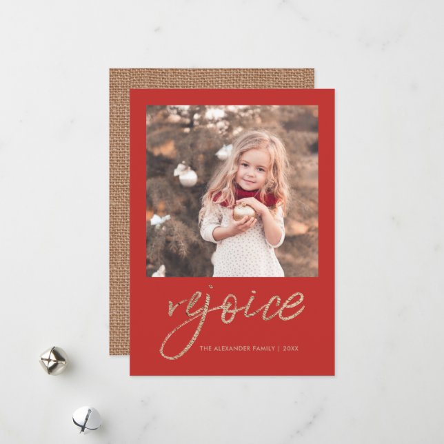 Rejoice and Be Glad Rustic Christmas Photo Holiday Card (Front/Back In Situ)