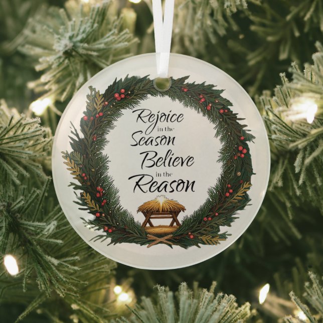 Rejoice and believe nativity glass ornament (Insitu)