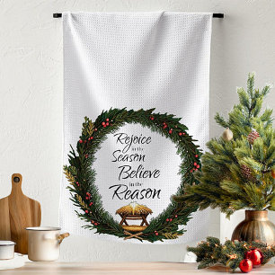 Rejoice and believe nativity kitchen towel