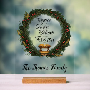 Rejoice and believe nativity personalized acrylic sign