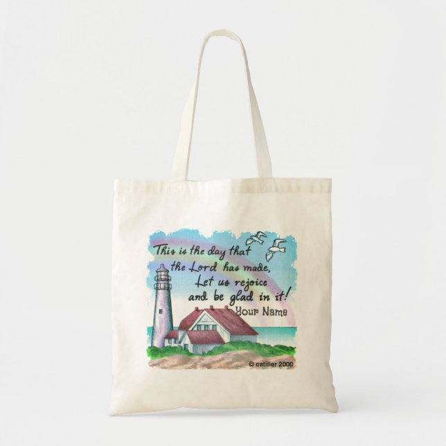 Rejoice Christian Lighthouse Tote Bag (Front)
