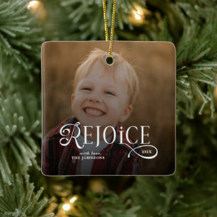 Rejoice Christian Religious Merry Christmas Photo Ceramic Ornament