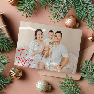 Rejoice Christmas Blessings Photo Card Red Holiday