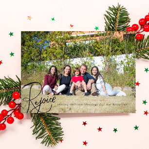 Rejoice Christmas Photo Card Minimal Black Holiday