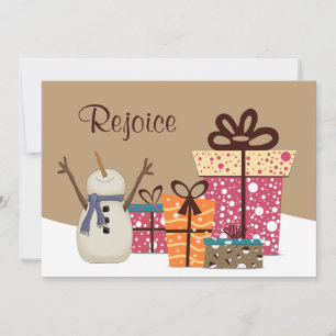 Rejoice - Cute Snowman with Gifts Christmas Holiday Card
